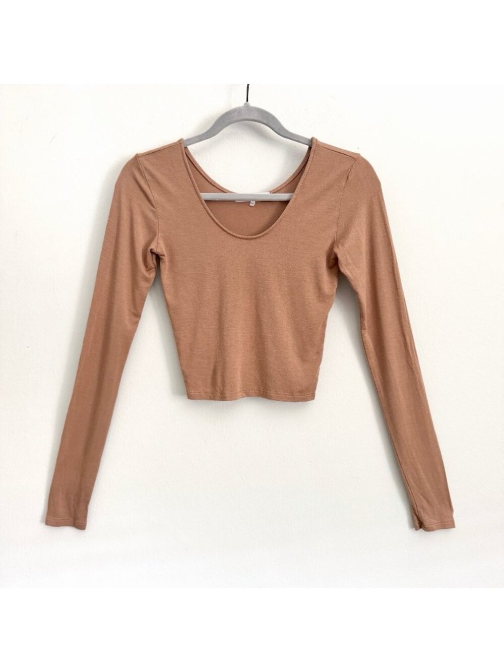 Joah Brown Long Sleeve Brown Cropped Top Modal Stretch Shirt Women’s Size S/M